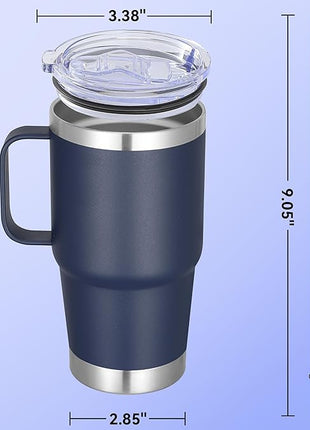 20 oz Stainless Steel Tumbler with Handle Bulk Metal Insulated Tumblers Travel Coffee Mug with Handle Double Wall Tumbler Cup with Lid and Straw, Navy 12 Pack