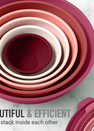 Zulay Kitchen 12 Piece Plastic Mixing Bowls with Leak-Proof Lids Set - Microwave and Freezer Safe Kitchen Mixing Bowls for Preparing, Serving and Storing - Large Nesting Bowls (Red Ombre)