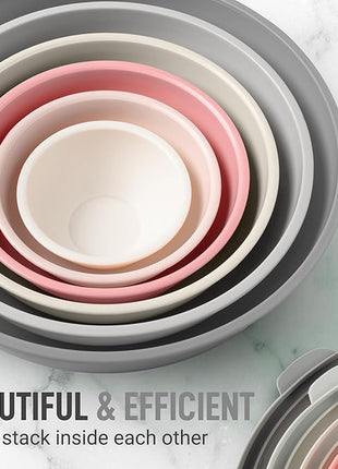 Zulay Kitchen 12 Piece Plastic Mixing Bowls with Lids Set - Colorful Mixing Bowl Set for Kitchen - Nesting Bowls with Lids Set - Microwave and Freezer Safe (Pink Ombre)