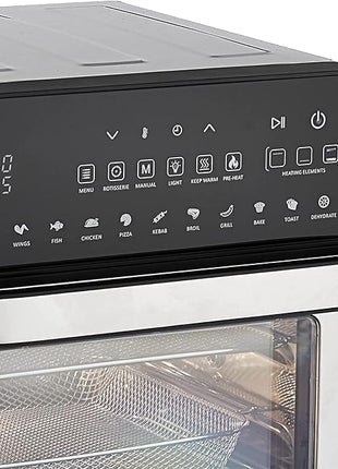 GoWISE USA 14.7-Quart Air Fryer Grill with Dual Heating Elements & Oven with Rotisserie, Dehydrator, Preheat and Broil Functions + 11 Accessories with 2 Recipe Books (Stainless Steel/Black), Ultimate