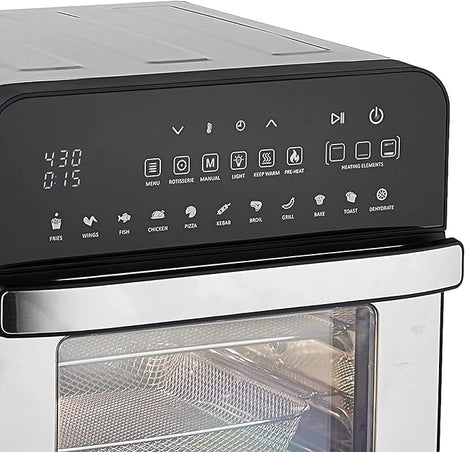 GoWISE USA 14.7-Quart Air Fryer Grill with Dual Heating Elements & Oven with Rotisserie, Dehydrator, Preheat and Broil Functions + 11 Accessories with 2 Recipe Books (Stainless Steel/Black), Ultimate