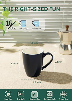 Sweese Porcelain Coffee Mugs - 16 Ounce (Top to the Rim) for Coffee, Latte, Tea, Cocoa, Set of 4, Navy