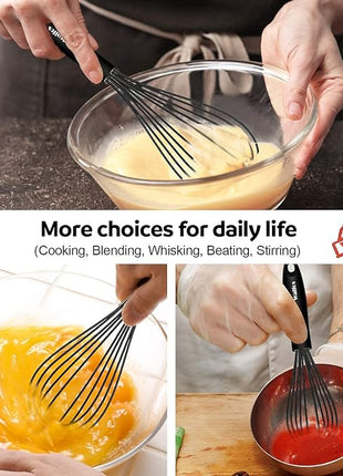 Walfos Silicone Whisk,11 Inch Silicone Whisks for Cooking Non Scratch,BPA Free Kitchen Whisk Heat Resistant (480°F) Perfect for Blending,Whisking,Beating,Mixing.Dishwasher Safe (Black）