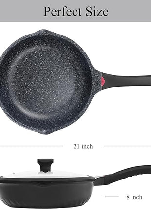 Vinchef Nonstick Skillet with Lid, 12.5In Aluminum Deep Frying/Saute Pan with Lid and Heat Indicator, Anti Scratch and Anti Stain, Induction Compatible