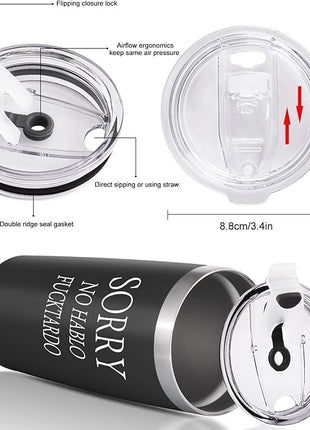 GINGPROUS Sorry No Hablo Fuctardo Travel Tumbler Funny Birthday Christmas Gifts for Friends Dad Mom Sister Brother Familys Co-wokers, 20 Oz Insulated Stainless Steel Tumbler, Black