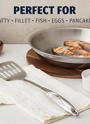 Zulay Kitchen Stainless Steel Slotted Turner - 14.8” Heat-Resistant Metal Spatula for Cooking, Frying & Grilling - Durable, Rust-Proof & Dishwasher Safe Kitchen Utensil for Everyday Use