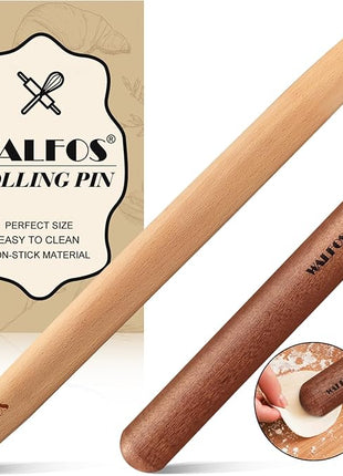 Walfos French Rolling Pin Set - Natural Wooden Rolling Pins (8inch, 15.7inch), Baking Dough Roller for Pizza, Pie, Pasta, Bread, Pastry, No Coating