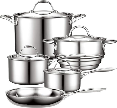 Cooks Standard Multi-Ply Clad Stainless Steel Cookware Set, 9 Piece, Silver