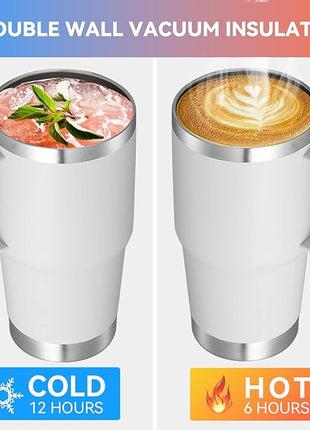 VEGOND 20 oz Tumbler Bulk with Handle Lid and Straw, Stainless Steel Insulated Travel Coffee Mug Set, Spill Proof Double Wall Metal Tumblers Cups, White 6 Pack