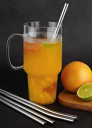 Tomorotec 8PCS 12" Stainless Steel Straws 4 Bent & 4 Straight for 40oz Stanley Tumblers, Reusable Food-Grade Drinking Straws with Cleaning Brush for Smoothies, Milkshakes, Iced Coffee, Dishwasher Safe