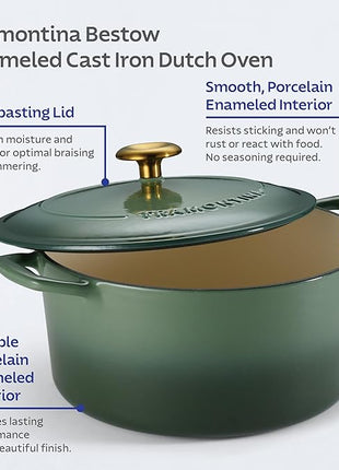 Tramontina Bestow Enameled Cast Iron Dutch Oven Pot with Lid, Round 5.5-quart, Cactus (Gold Knob)