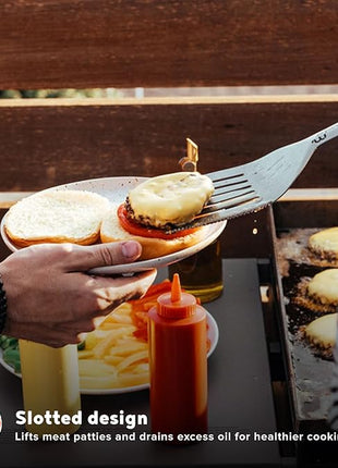 Megamaster Stainless Steel Grill Spatula, BBQ Tool with Red & Black Rubber Handle, Heavy-Duty Grilling Accessory for Outdoor Cooking - 530-0104P