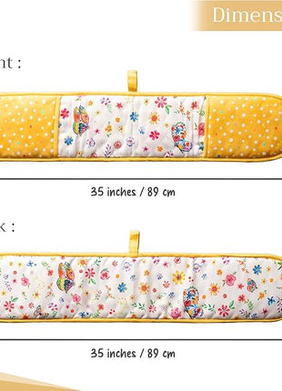 Maison d' Hermine Double Oven Mitts 100% Cotton 7"x35" Double Oven Mitt Heat Resistant BBQ Cooking Gloves with Loop, Baking, Grilling, Kitchen, Handling Hot Pans Spring Summer (Happy Florals - Sweety)