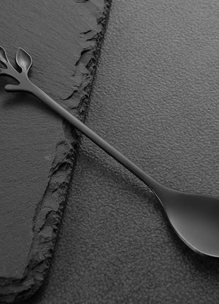 AnSaw Elegant Black Leaf Coffee Spoons - 10-Piece, 4.7" Mini Stainless Steel Espresso & Dessert Tea Spoons, Perfect for Demitasse & Small Servings