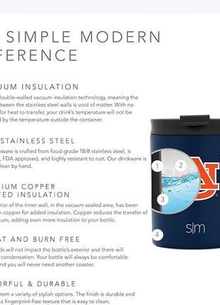 Simple Modern Officially Licensed Collegiate University Coffee Mug with Leakproof Lid Insulated Stainless Steel Travel Mug | Scout, Classic Collection | 12oz