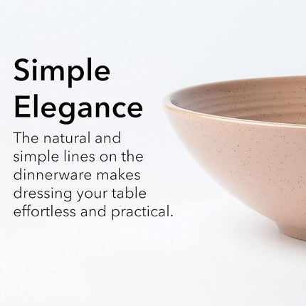 RINGAR Round Stoneware 16pc Double Bowl Dinnerware Set for 4, Dinner Plates, Side Plates, Cereal Bowls, Pasta Bowls - Speckle Matte Coral (407490)