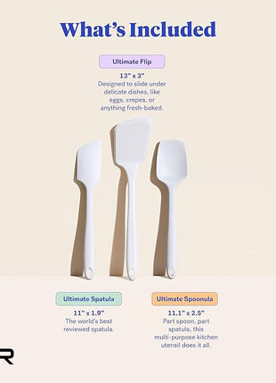 GIR: Get It Right 3-Piece Ultimate Silicone Kitchen Utensils Set - Spatula, Flip & Spoonula - Non toxic Cooking Utensils for Nonstick Cookware, Cooking and Baking - Studio White