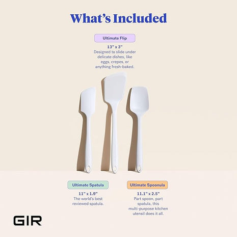 GIR: Get It Right 3-Piece Ultimate Silicone Kitchen Utensils Set - Spatula, Flip & Spoonula - Non toxic Cooking Utensils for Nonstick Cookware, Cooking and Baking - Studio White