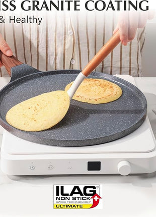 SENSARTE Nonstick Crepe Pan, Swiss Granite Coating Dosa Pan Pancake Flat Skillet Tawa Griddle 12-Inch with Stay-Cool Handle, Induction Compatible