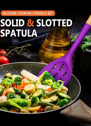 Pack of 2 Silicone Spatula, Non Stick Cooking Utensil Set, Wooden Handle Kitchen Turner for Baking Mixing Grilling Serving Food Heat Resistant (BERRY)