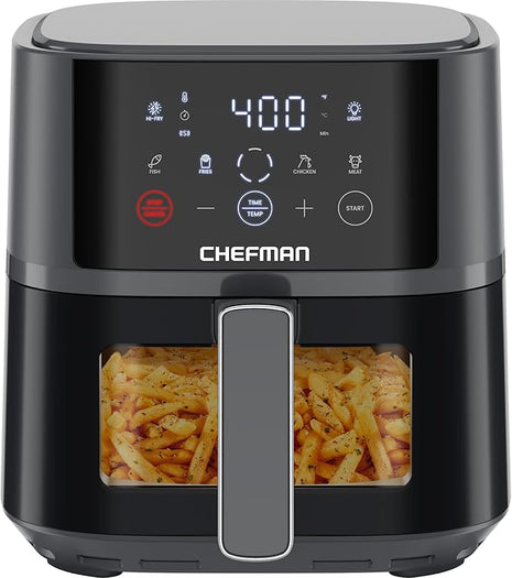 Chefman Air Fryer – 4 QT Compact Airfryer for Quick & Easy Meals, Features Hi-Fry Technology for Extra Crisp, Easy-View Window, Touch Controls with 4 Presets, Nonstick & Dishwasher Safe Basket - Grey