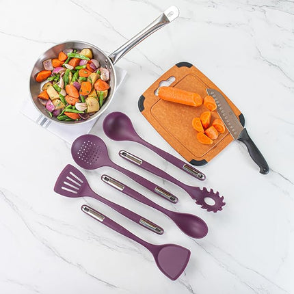 Restaurantware-Met Lux Kitchen Utensil Set, 1 Silicone Utensil Set - Consists 6 Pieces, High-Heat Tolerance, Purple Silicone Kitchen Utensils, For No-Stick Cookware