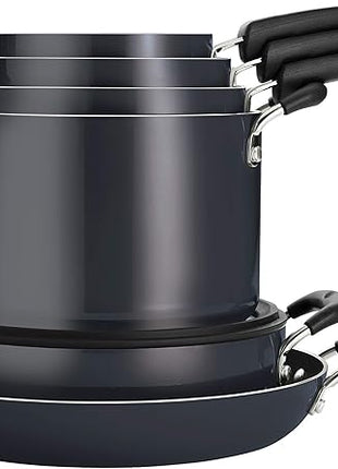 Tramontina Aluminum Non Stick 11-Piece Nesting Pots and Pans Set with Lids - Gray, Kitchen Nonstick Cookware Set, Dishwasher and Oven Safe