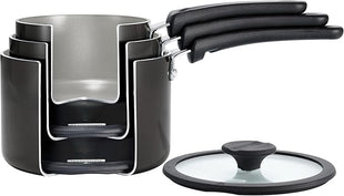 Tramontina Ceramic Non Stick 6-Piece Nesting Sauce Pan Set with Lids - Stackable Nonstick Cookware Set, Dishwasher and Oven Safe, Dark Gray