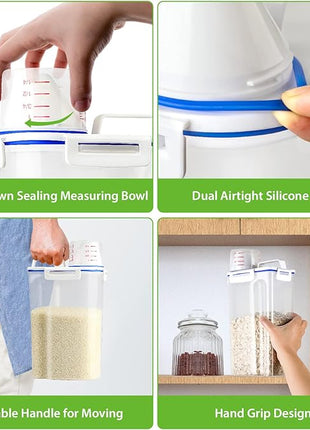 Rice Storage Container, 3 to 5Lbs Dry Food Airtight Container, Pet Dog Cat Food Canister, BPA Free Clear Plastic Kitchen and Pantry Organization Bin for Oatmeal, Grain, Cereal, Pasta, Flour