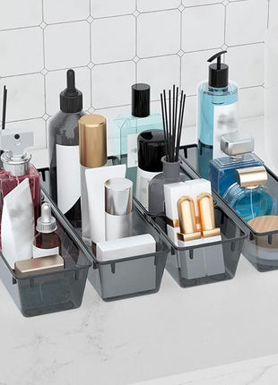 WOWBOX 6 Pack Clear Drawer Organizer Set, Acrylic Drawer Storage Trays, Storage Bins for Makeup, Cosmetics, Jewelries, Utensils, Gadgets, Office, Black