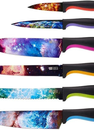 CHEF'S VISION Cosmos Knife Set - 6-Piece Stainless Steel Cutting Knives Set for Kitchen with Vibrant Cosmos Design - Great House Warming Gift for Women or Men - Unique Kitchen Knife Set Gift