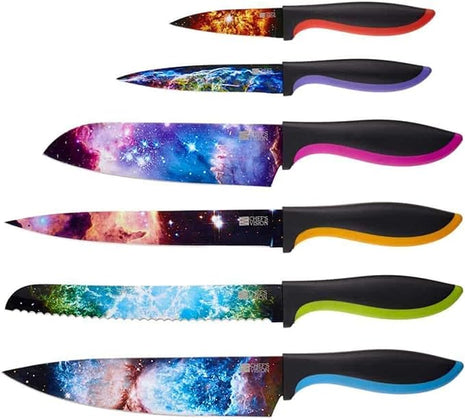 CHEF'S VISION Cosmos Knife Set - 6-Piece Stainless Steel Cutting Knives Set for Kitchen with Vibrant Cosmos Design - Great House Warming Gift for Women or Men - Unique Kitchen Knife Set Gift