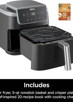 Ninja | Air Fryer | 4-in-1 Pro Air Fry, Roast, Reheat, Dehydrate | 5QT Capacity fits up to 4lbs of French Fries | 400F Max Temp | Nonstick Basket & Crisper Plate | 120V | Grey | AF141