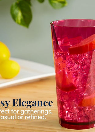 US Acrylic Optix Plastic Reusable Drinking Glasses (Set of 8) 20oz Water Cups in Jewel Tone Colors | BPA-Free Tumblers, Made in USA | Top-Rack Dishwasher Safe