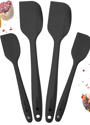 StarPack Basics Silicone Spatula Set (2 Small, 2 Large), High Heat Resistant to 480°F, Hygienic One Piece Design, Non Stick Rubber Cooking Utensil Set (Gray Black)