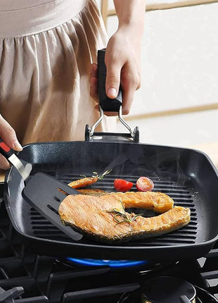 Silicone Spatula Set of 2 for Nonstick Cookware,Tenta Tenta Kitchen Slotted Angle Round Pancake Spatulas 600°F Heat Resistant Classic Rubber Spatula Set For Cooking-Grey/Black