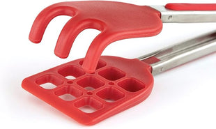 Tovolo Waffle Tongs Mini Silicone Kitchen Tongs for Cooking Serving Flat Stainless Steel Small Tongs with Silicone Tips for Salads Belgian Waffles Air Fryer Appetizers Dishwasher Safe Cayenne Red