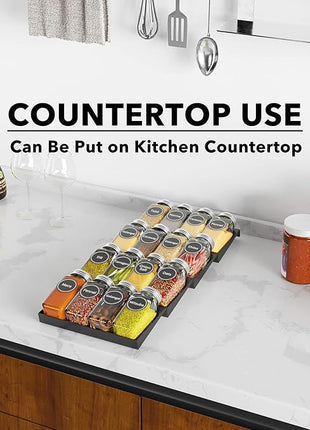 SpaceAid Spice Drawer Organizer with 16 Spice Jars, 386 Spice Labels, 4 Tier Seasoning Rack Tray Insert for Kitchen Drawers, 7.5" Wide x 17.5" Deep