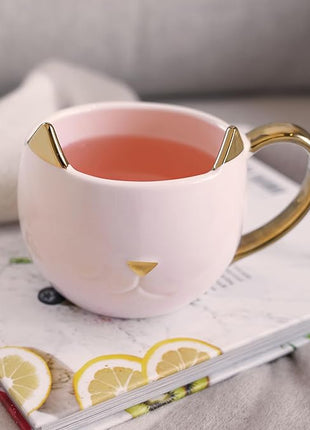 Pinky Up Chloe Cat Ceramic Coffee Mug, Tea Cups, Travel Mugs for Cappuccino, Latte, Hot Chocolate, Milk, Herbal Teas, 12 oz, Set of 1, Pink