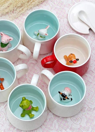 Surprise 3D Coffee Mug Animal Inside 12 oz with Rabbit,Cute Cartoon Handmade Ceramics Cup,Christmas Birthday Surprise for Friends Family or Kids (Rabbit)
