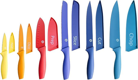MasterChef Kitchen Knives Set with Covers incl. Paring, Boning, Carving, Bread, Santoku & Chef Knife, Sharp Cutting Stainless Steel Blades with Sheaths, 12 Piece (6 Colored Knives & 6 Covers)