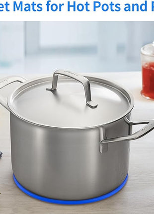 CHEFBEE 3PCS Silicone Trivet Mat - Flexible Non-Slip Heat Resistant Modern Kitchen Teapot Trivets Set for Hot Dishes, Table, Countertop Blue