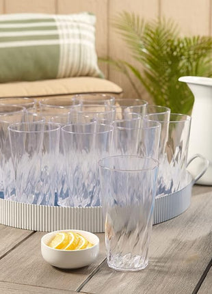 US Acrylic Palmetto [Set of 16] 20 ounce Plastic Stackable Water Tumblers in Clear, Lightweight Value Set of Drinking Cups, Reusable, BPA-free, Made in the USA, Top-rack Dishwasher Safe