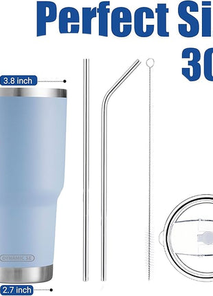 D·S 30oz Blue Tumbler Stainless Steel Double Wall Vacuum Insulated Mug with Straw and Lid, Cleaning Brush for Cold and Hot Beverages