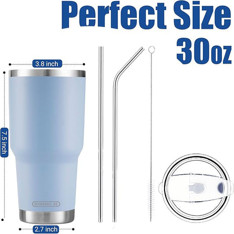 D·S 30oz Blue Tumbler Stainless Steel Double Wall Vacuum Insulated Mug with Straw and Lid, Cleaning Brush for Cold and Hot Beverages