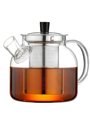Glass Teapot with Removable Infuser,Ehugos 800ml (27OZ) Stovetop Safe Small Tea Pot, Blooming and Loose Leaf Hand Crafted Kettle for Women and Adult with Stainless Infuser