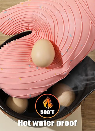 4 Pieces Oven Mitts of Macaron Color Thickened Non-Slip Silicone Kitchen Gloves, Heat Resistant up to 750F, Essential for Kitchen Baking (Pink)