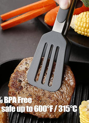 Kitchen Tongs, 9 Inch Tongs for Cooking with Silicone Tips, Food Grade Small Silicone Tong, Mini Serving Tongs for Nonstick Pans, BBQ, Salad, Set of 3, Black