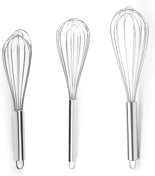 Fox Run 5830 Set of 3 Stainless Steel Wire Balloon Whisks, 8", 10" and 12-Inch