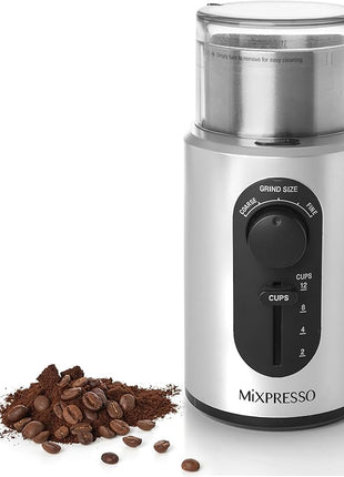 Mixpresso Electric Coffee Grinder 12 Cup Capacity, 304 Stainless Steel Blade, Espresso Bean Grinder, Removable Chamber, Coffee Grinder Electric with 5 Presets For Spices & More